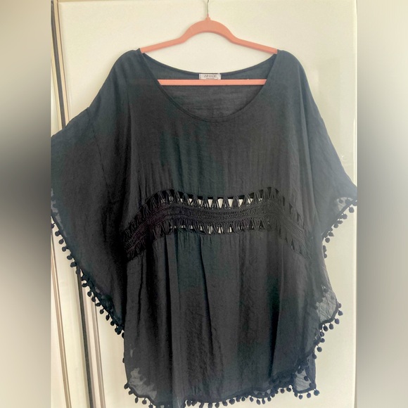 AIMAGE Other - Black crochet pom pom trim coverup
